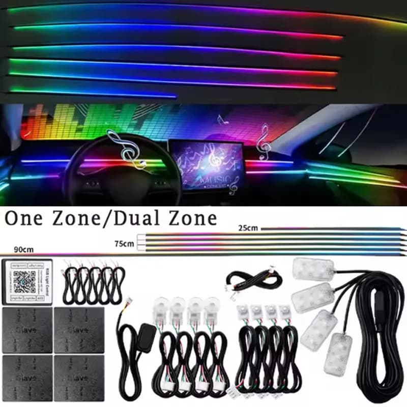 18/22 in 1 luci ambientali per auto a led Symphony RGB 213 64 colori APP Streamer strisce acriliche interni arcobaleno atmosfera lampada kit 12V