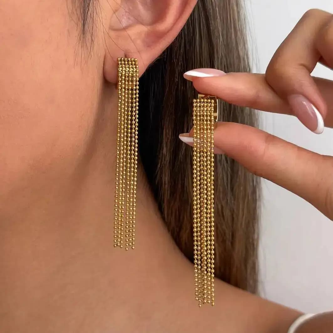 IngeSight.Z Vintage 18K Gold Plated Stainless Steel Tassel Long Drop Earring Women Trendy Piercing Ear Waterproof Charm Jewelry