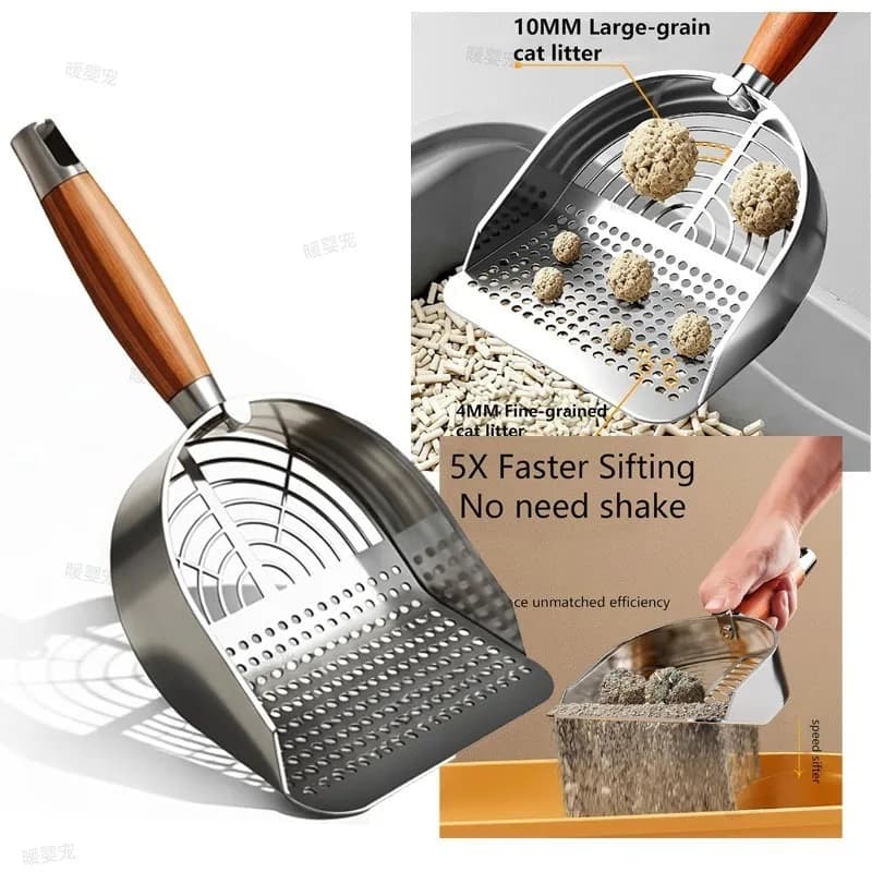 Cat Litter Scoop Stainless Steel Cat Litter Shovel Long Handle Pet Waste Shovel Cleaning Tool for Sand Litter Box Cats Supplies