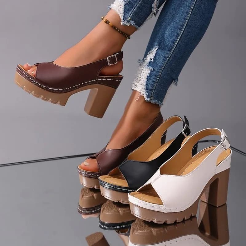 Women's Sandals with Tacco Alto e Grosso, Punta Aperta, Elegant Shoes for Party, Weddings, Beach and Summer