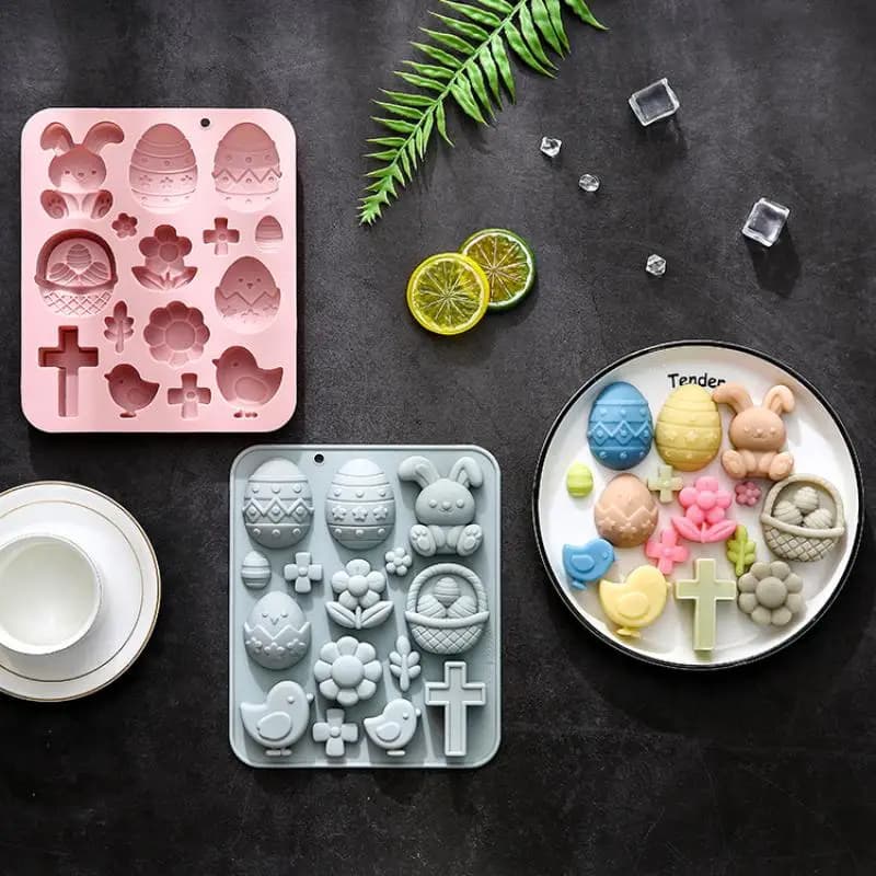 Stampo in Silicone a Tema Pasquale con Uova di Coniglio, Stampo 3D per Fondente, Caramelle, Cioccolato e Resina Epossidica