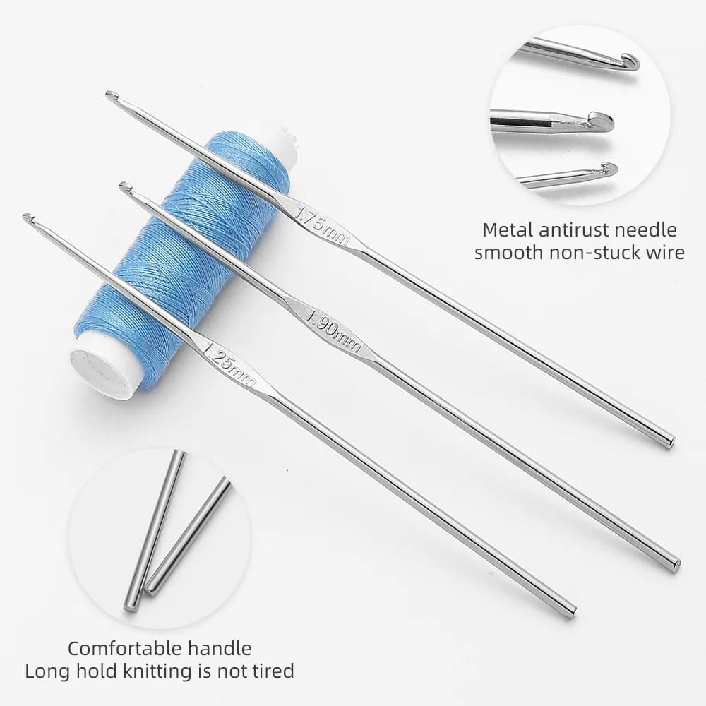 Set di un ago da uncinetto con manico in metallo, misure piccole 0.5-1.75mm, per lavori fai da te con filato e tessitura