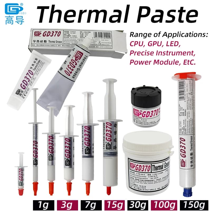 Net Weight 1/3/7/15/30/100/150 grams White GD370 Thermal Fat Conductive Pasta Gesso Heat Sink Composed for CPU SSY ST CN HT