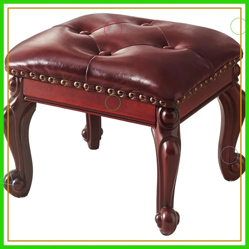 Poggiapiedi Ottomano Vintage, Piccolo Sgabello in Pelle, Sgabello per Scarpe in Legno Massello, Marrone Scuro