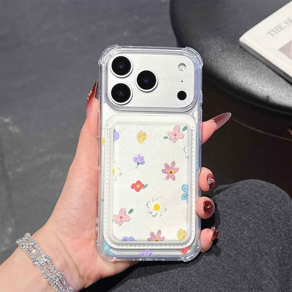 Pastel Hand-Drawn Flowers Phone Case For iPhone 17 16 15 14 Pro Max Plus Wallet Pocket Transparent Soft TPU for Magnetic Phone