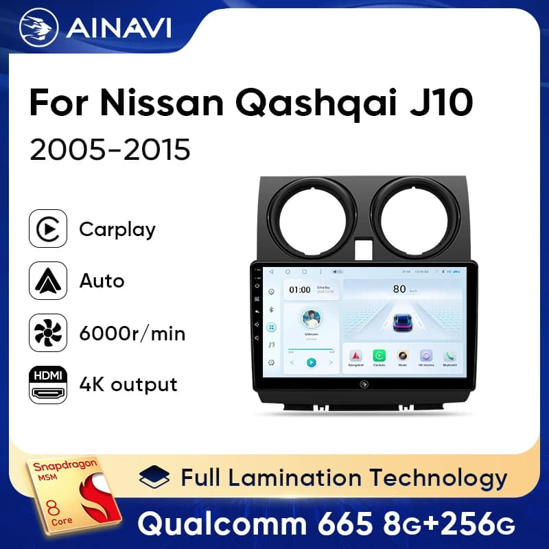 Ainavi Android 13 Autoradio For Nissan Qashqai J10 2006-2013 Multimedia Wireless Carplay Auto 4G GPS 2Din HDMI main drive