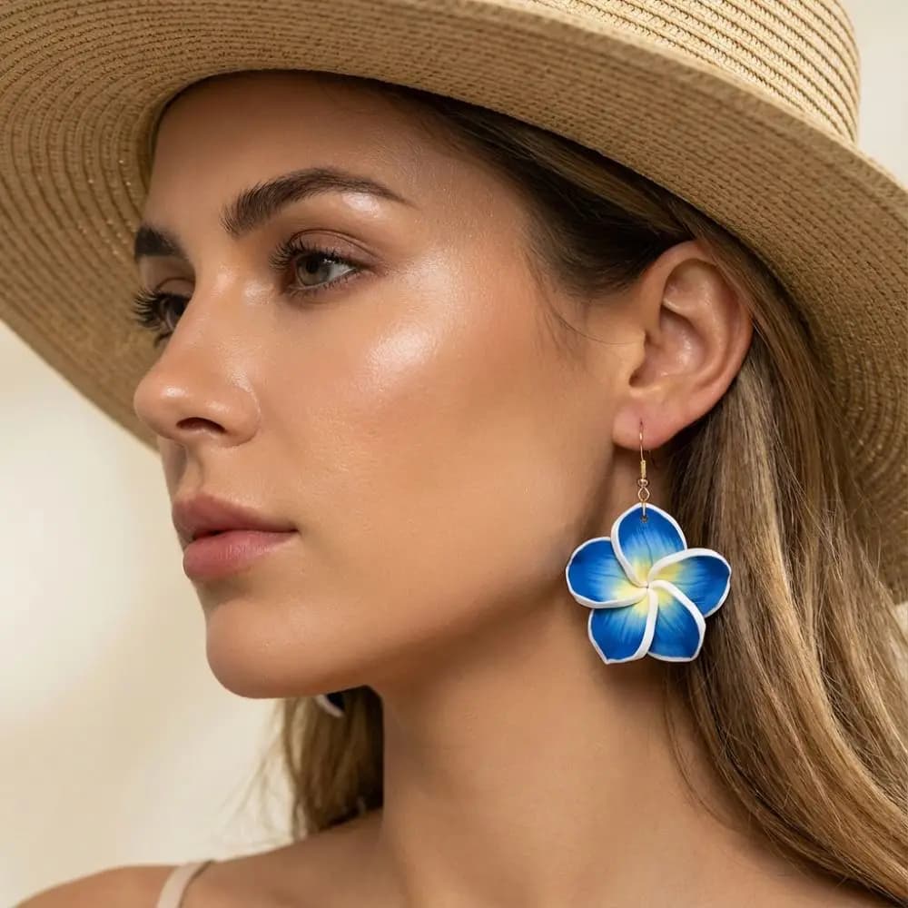 Orecchini pendenti alla moda con fiori, stile boho chic, orecchini pendenti coreani estivi con fiori in argilla polimerica da donna
