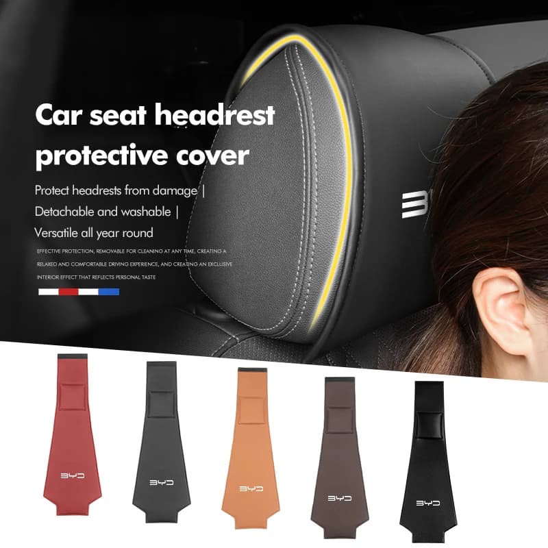 Car Seat Headrest Cover Leather Anti-Dirty Pillow Protector For BYD Tang F3 E6 Atto Yuan Plus Song Max F0 G3 I3 Ea1 G6