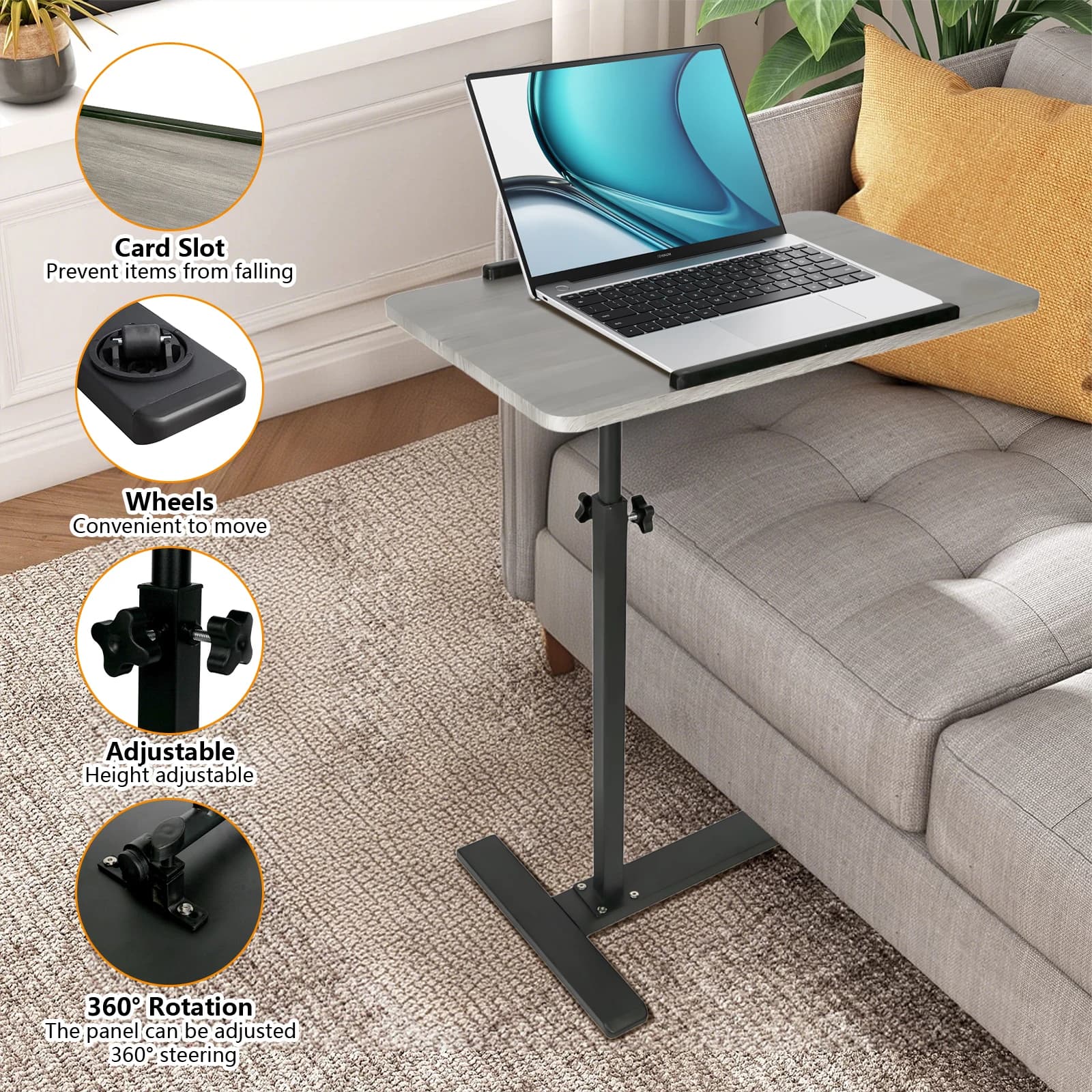 Tavolino da Letto Regolabile con Ruote, Supporto Portatile per Computer, Scrivania Mobile per Letto, Supporto per Laptop