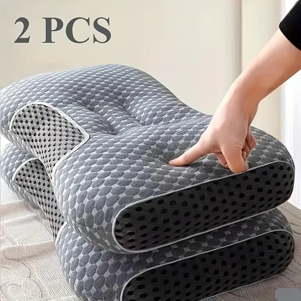 2pcs Massage Neck Pillows Adjustable Ergonomic Orthopedic Contour Support, High-Quality Pillow Core With Removable Zippered