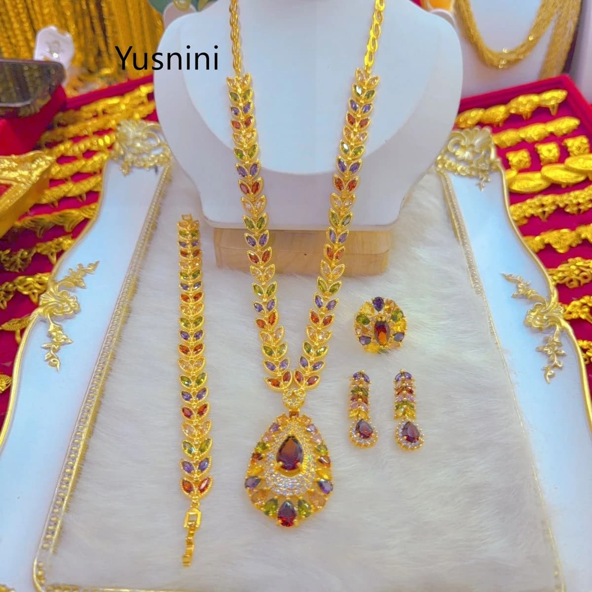 Set di Gioielli da Donna di Tendenza, Gioielli di Alta Gamma Stile Dubai, Set di 4 Pezzi per Matrimoni e Feste YY10967