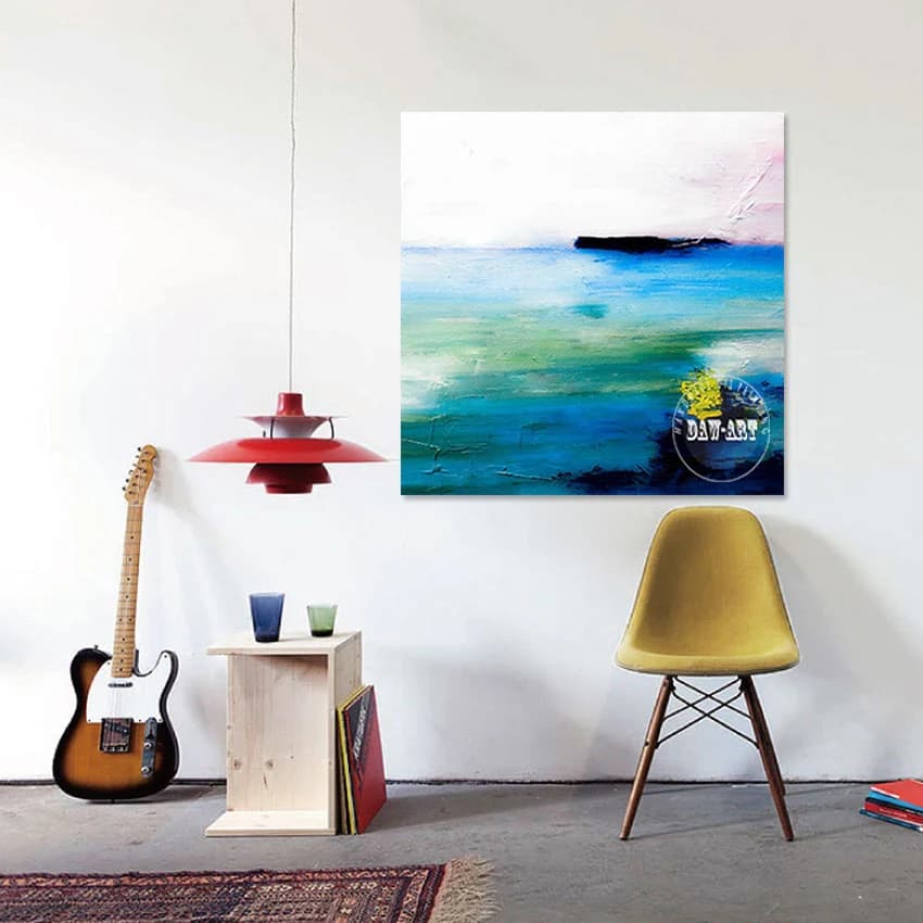 Large paintings Modern decoration of the living room, Wall on canvas, Abstract blue acrylic image, Frameless, Hand drawing with artistic design