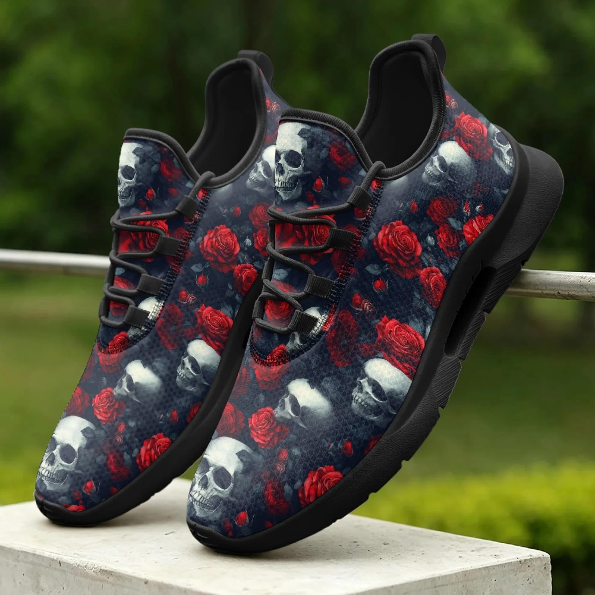 XIXIRIMIDO Skull Flower Lace-up Casual Shoes Men's Sneakers Comfortable Mesh Breathable Walking Shoes Women's Fashion Sneakers