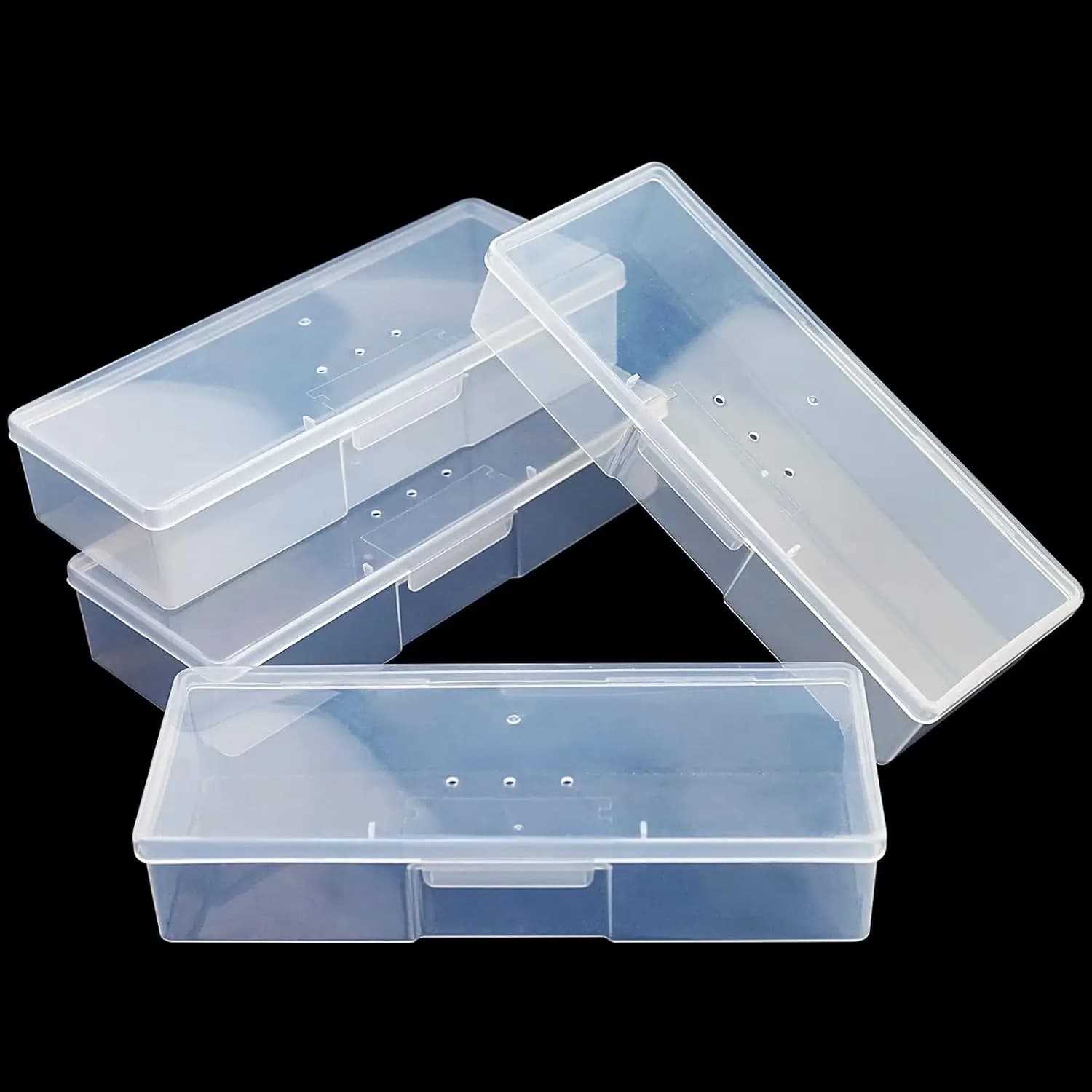 Scatola trasparente per attrezzi per unghie, custodia in plastica per manicure per limette e strumenti per unghie, confezione da 4