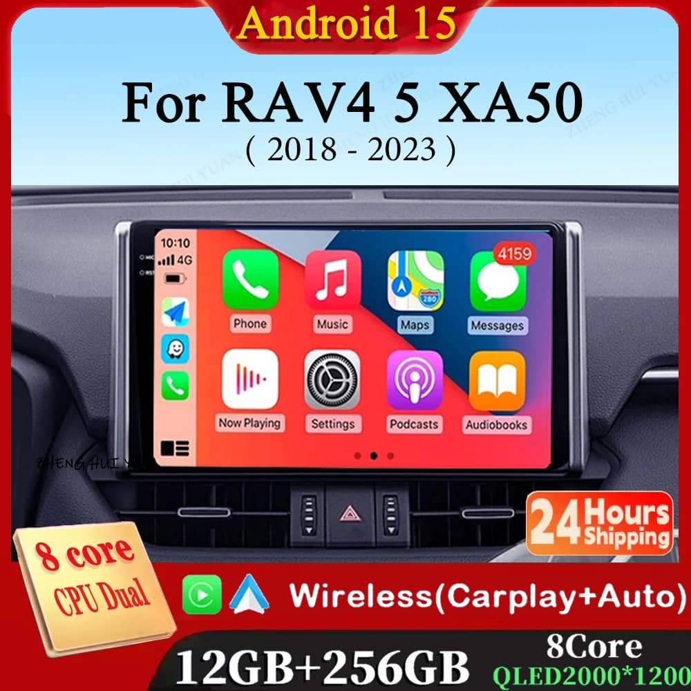 Android 15 For Toyota RAV4 5 XA50 2018 - 2023 2K QLED CarPlay Auto Car Radio Multimedia Video Player GPS stereo Head Unit 4G WIF