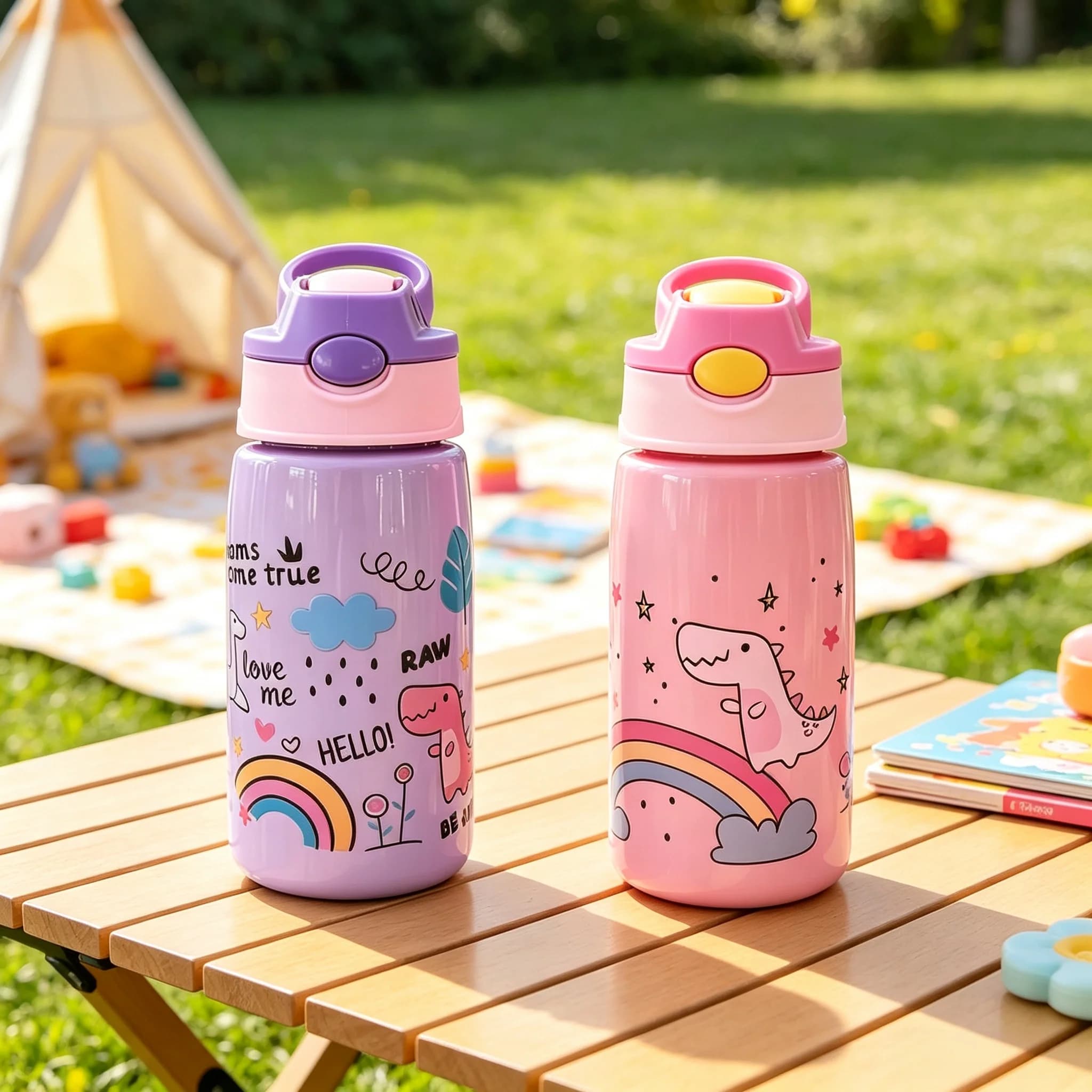 480 ml cute water bottle 500 ml durable portable water bottle with straw and handle PC material without BPA, leakproof sealable cover