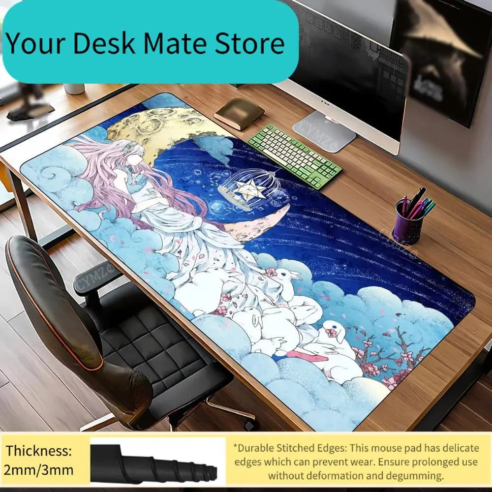 Simpatico tappetino per mouse con ragazza anime Kawaii Rabbit, tappetino da scrivania, tappetini da gioco, antiscivolo, accessori da scrivania durevoli, tappetini per tastiera, tappetini per desktop, maus pa