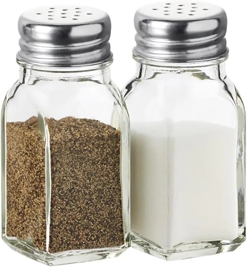 Set saliere e pepe in vetro trasparente, gadget da cucina, tavolo da cucina