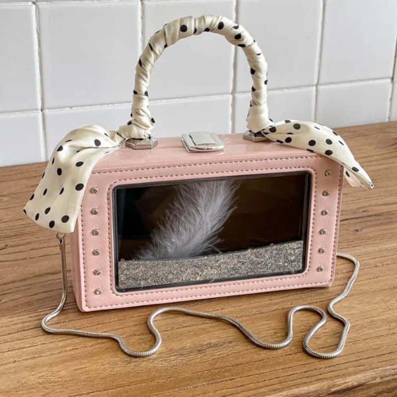 Glitter Quicksand Box Handbag Polka Dot Silk Scarf Handle Bag Chain Crossbody Shoulder Bag Evening Clutch Bag For Women Dating