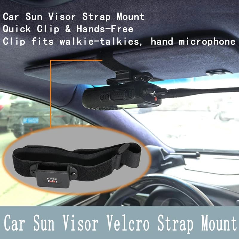 Supporto per visiera parasole per auto per walkie-talkie, supporto multifunzionale a sgancio rapido con cinturino in velcro regolabile, supporto per microfono