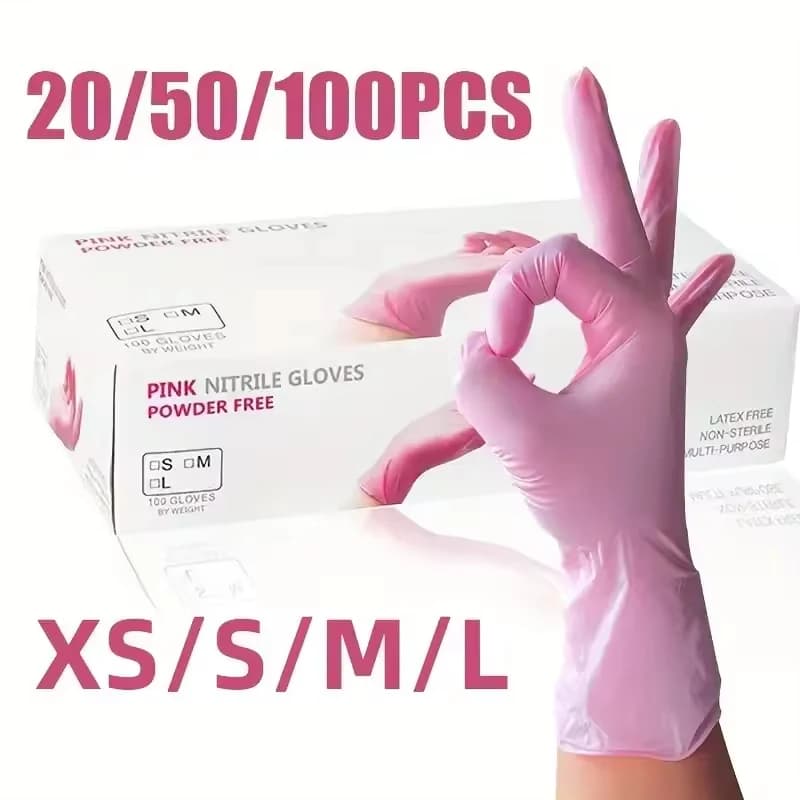 20/50/100PCS Pink Disposable Gloves Non-Sterile Nitrile Gloves for Work Household Cleaning Kitchen Esthetician Hair Dye Tattoo