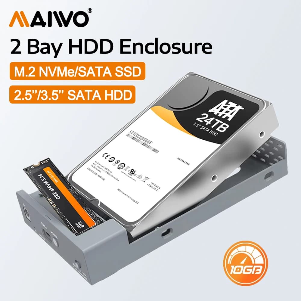 Custodia SSD MAIWO M.2 NVMe SATA 10Gbps PCIe Custodia SSD M.2 portatile Custodia HDD di archiviazione esterna da 2,5 "/3,5" per custodia USB C PC portatile
