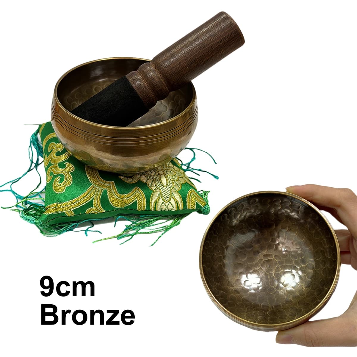 Miwayer 9cm Bronze Singing Bowl – Complete Set with Pad & Wooden Mallet, 5cm Height, for Chakra Balancing, Home Practice