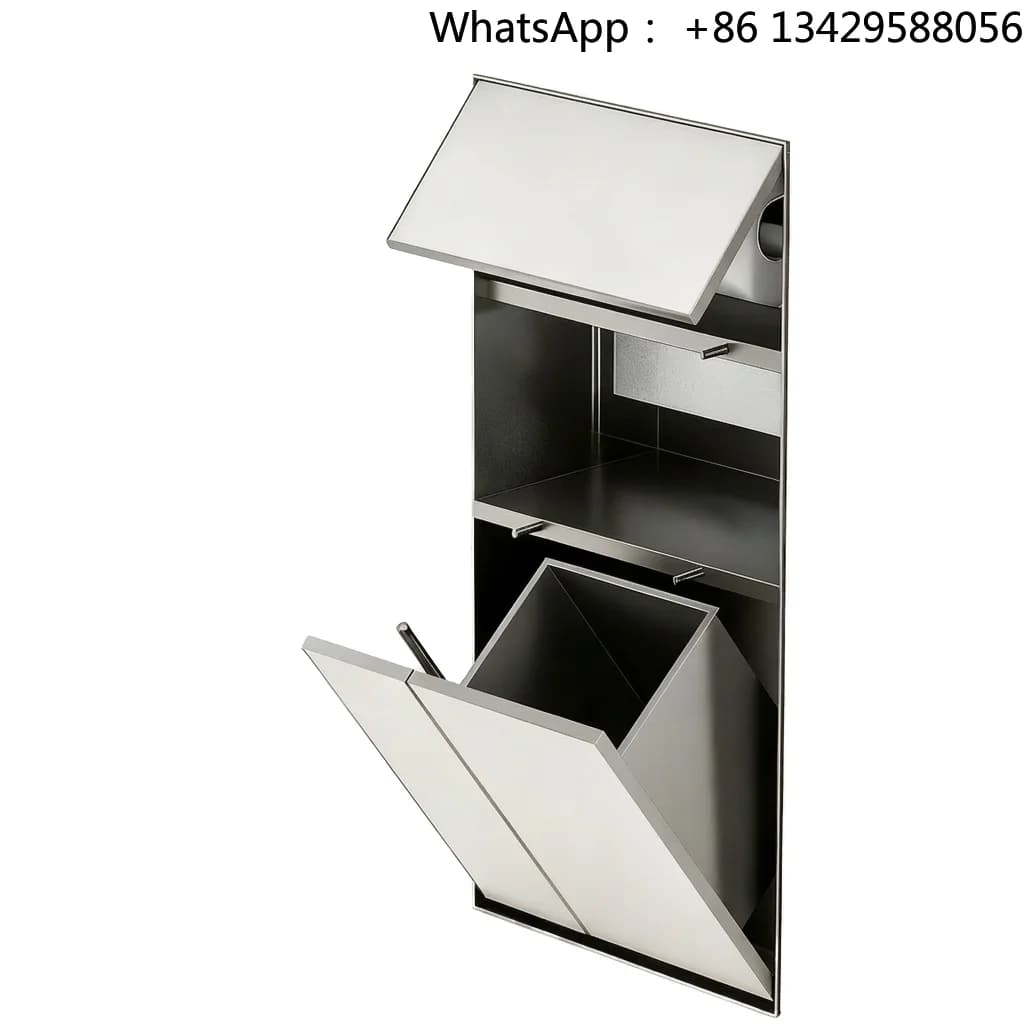 Modern Hidden Multi Functional Rubbish Bin with Tissue Box Storage Toilet Brush Holder Tileable Rimless Wall Niche for Bathroom
