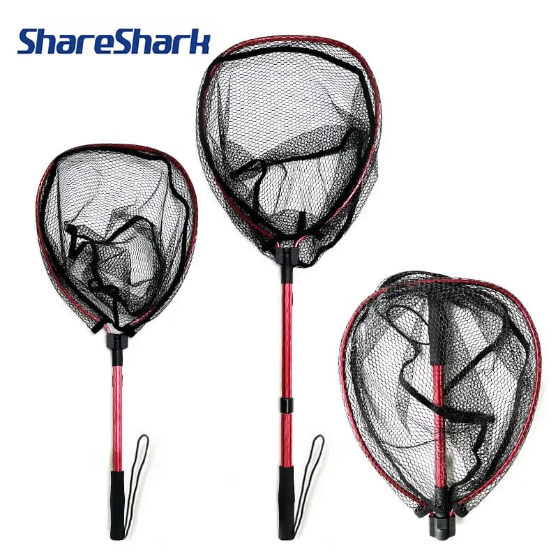 ShareShark Guadino da pesca in lega di alluminio Guadino pieghevole telescopico in gomma Guadino da pesca a mosca Strumento da pesca
