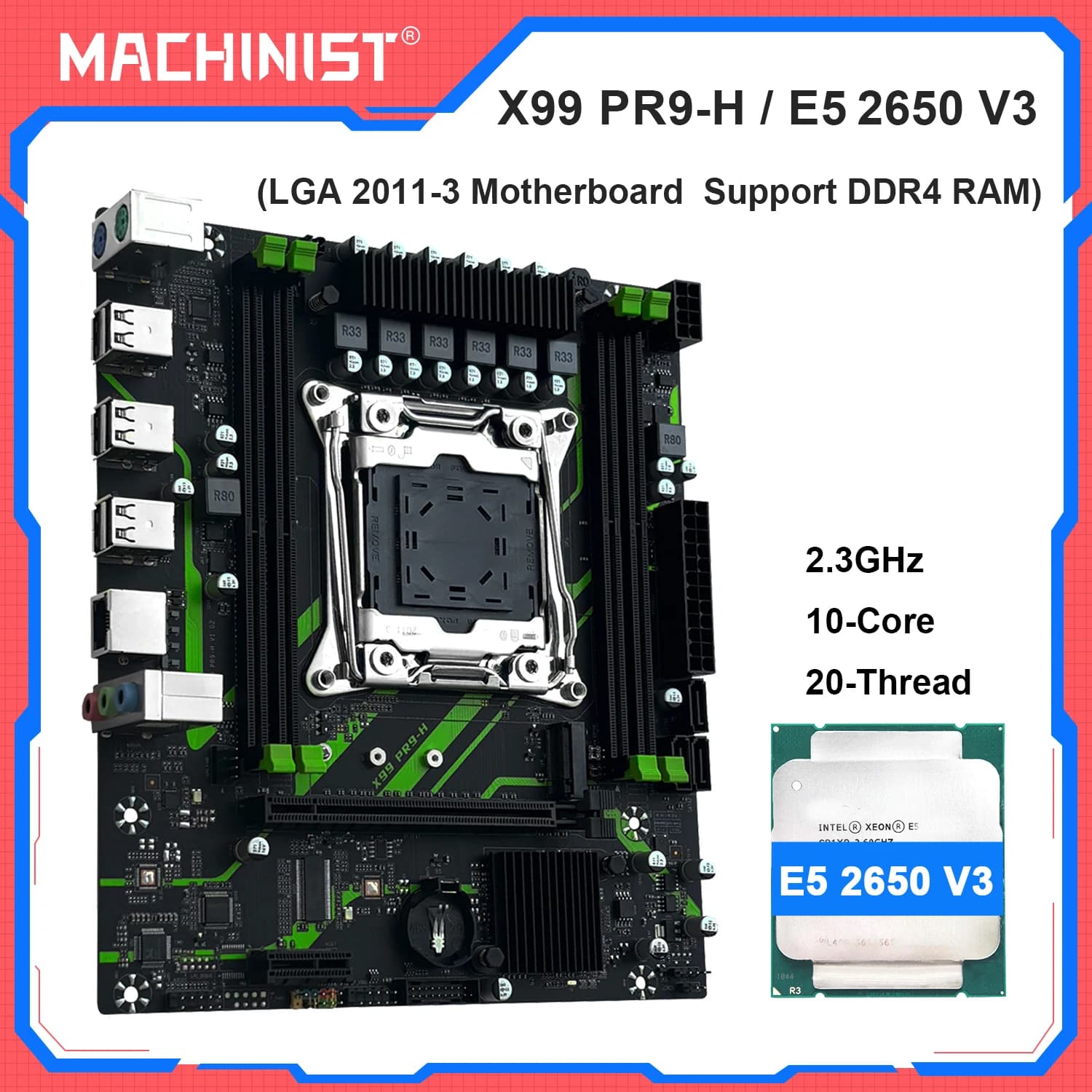 MACHINIST X99 PR9-H Scheda madre combinata con CPU Intel Xeon E5 2650 V3 LGA 2011-3 Supporto DDR4 RAM a doppio canale NVME/SATA M.2