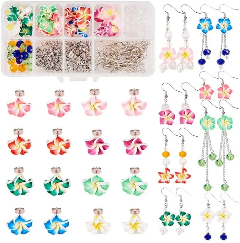 16 paia di argilla polimerica 3D fiore Stud ciondola l'orecchino che fa i kit-perline floreali Plumeria hawaiana con ganci per orecchini e orecchini a bottone