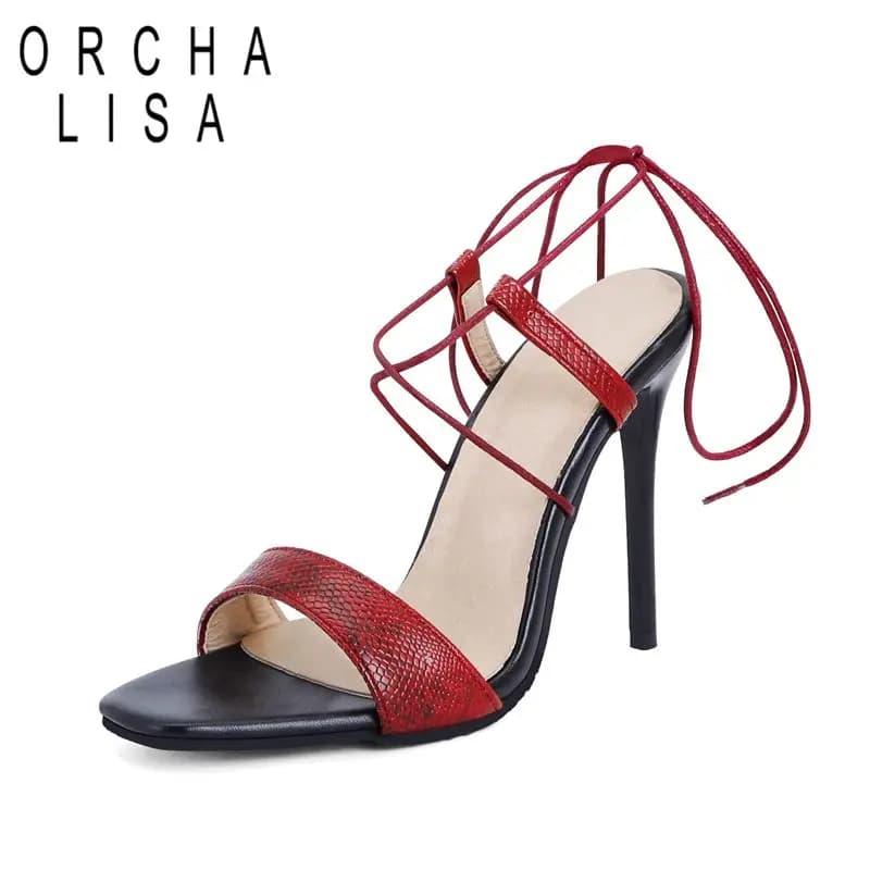 ORCHA LISA New Design Sexy Party Sandals Square Toe Stiletto 11cm Lace Up Mixed Color Plus Size 45 46 47 48 Fashion Dating Shoes