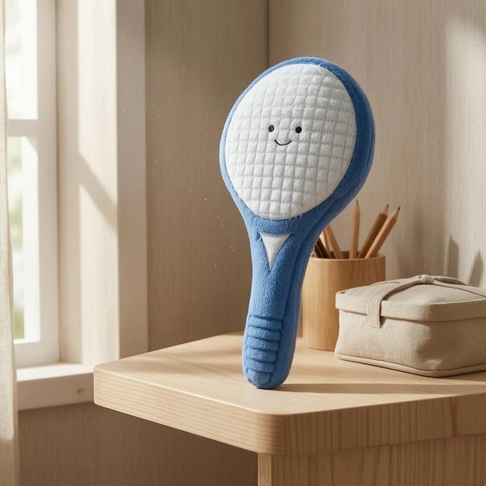 Soft Fabric Tennis Racket Doll Embroidered Face Soft Fabric Racket Toy Tennis Stuffed Animal Stitched Details Plaything Soft