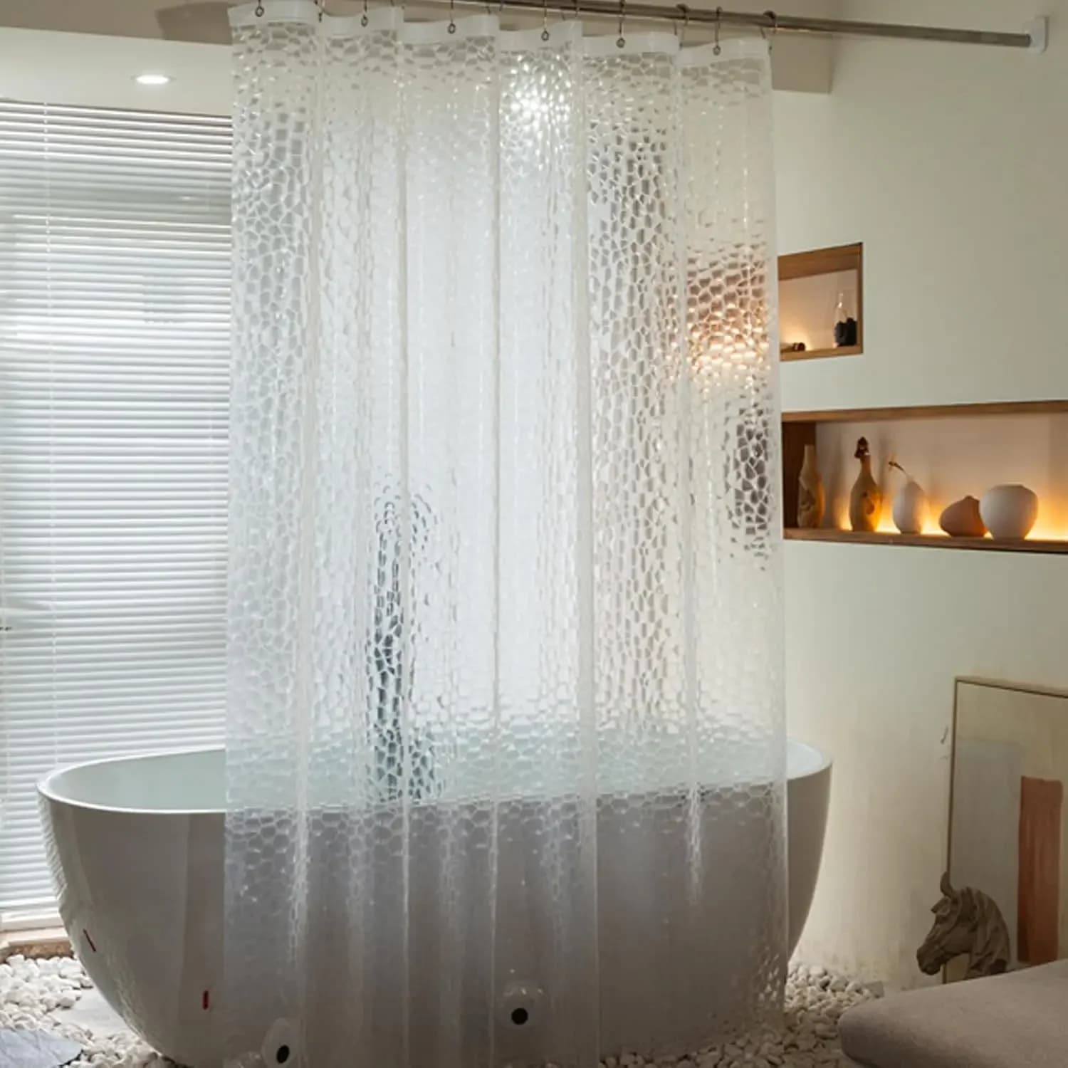 3D water cube shower curtain, transparent PEVA shower curtain with lower magnets, durable bath curtain for bath tubs