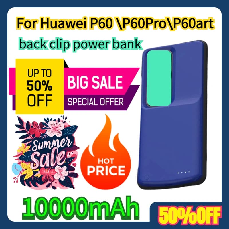 Power Bank con Clip Posteriore da 10000mAh per Huawei P60/P60 Pro/P60 Art - Custodia Batteria Esterna Portatile