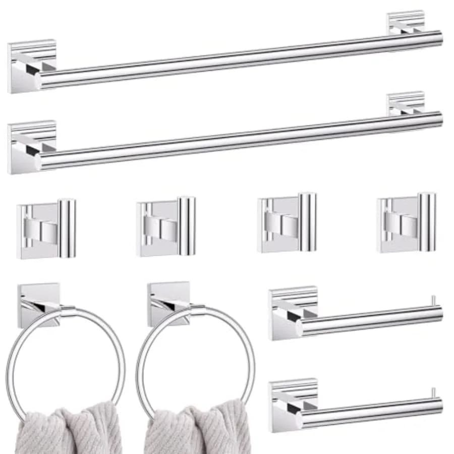 Set di portasciugamani da parete per bagno: cromo lucido, acciaio inossidabile SUS304, 23,6 pollici, 10 pezzi, resistente alla corrosione e durevole.