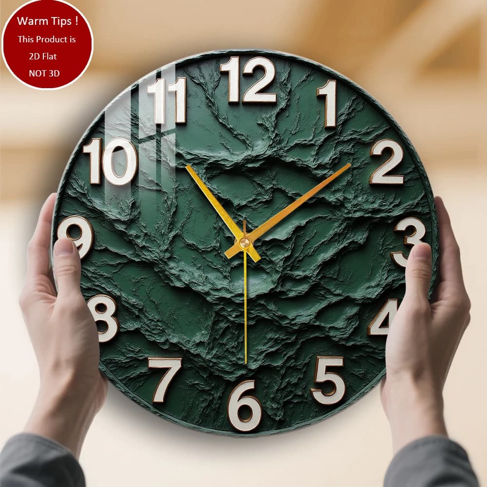 Tempered glass wall clock with green textured dial, suitable for home or table room wall decoration, anywhere