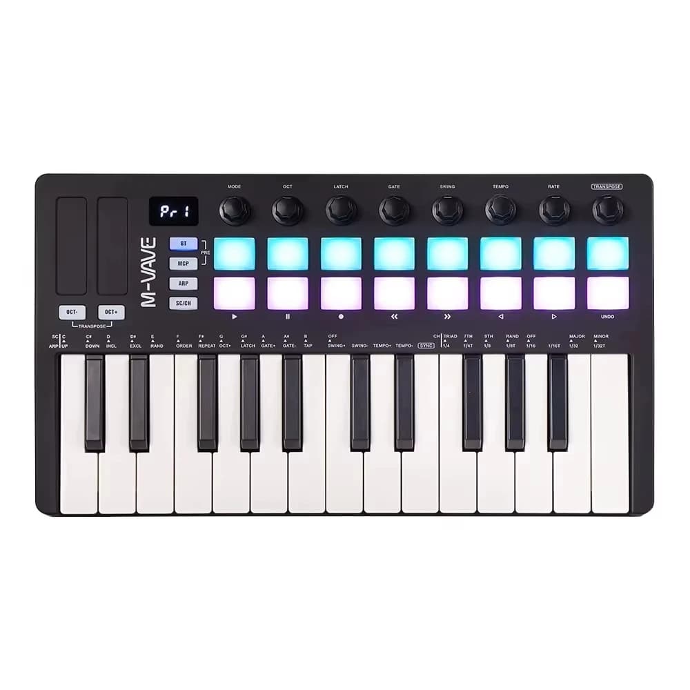 M-VAVE SMK-25 II Controller MIDI per Drum Pad Nero, USB Mini con 25 Tasti, 16 Drum Pads RGB, 8 Manopole, con Software per Produzione Musicale