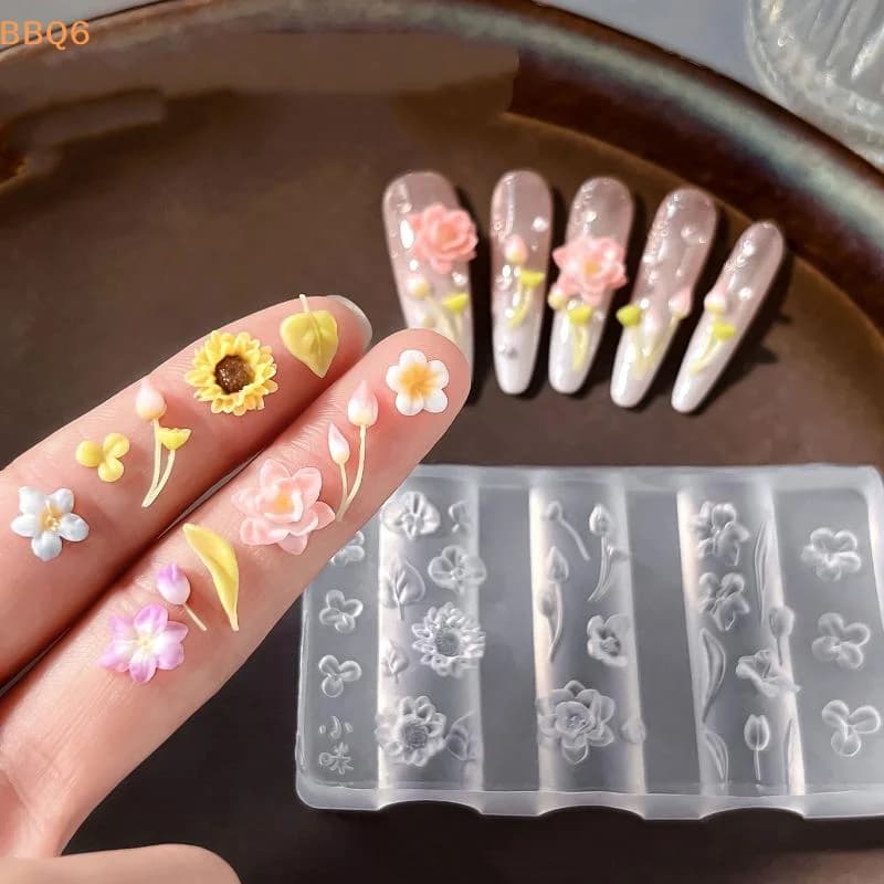 Stampo per nail art a forma di fiore, 1 pezzo, modello 3D in silicone riutilizzabile, stampo in silicone a petalo per decorazioni fai da te, strumenti per la creazione di nail art.
