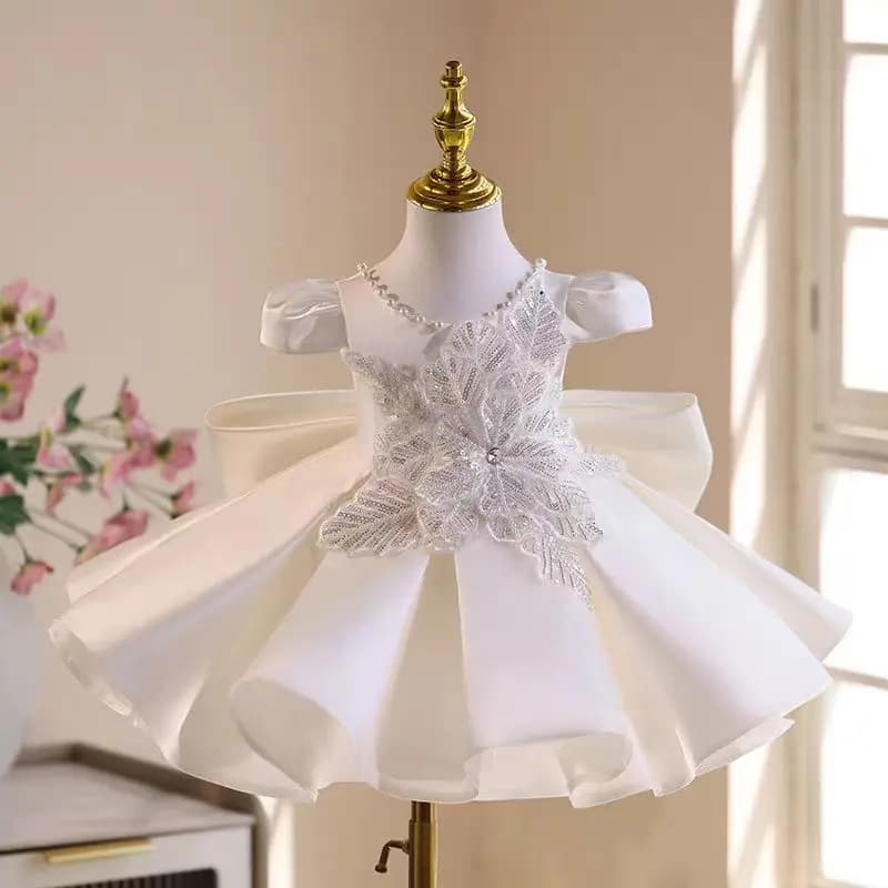 Abito da ragazza di lusso con perline bianche Perle di cristallo Tollder Principessa Bambini Matrimonio 1° compleanno Spettacolo Abito da ballo per feste J531