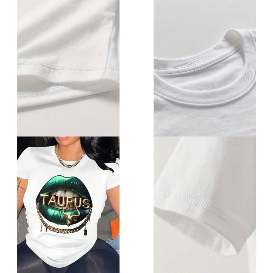 【Nuovo stile】[African European] T-shirt a maniche corte con collo rotondo, design africano-europeo, con un disegno di labbra e lettere