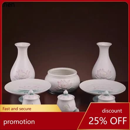 Bruciatore di incenso in ceramica a forma di loto CZ per interni, per bastoncini di incenso, utensili e accessori per la casa con Guanyin e Buddha