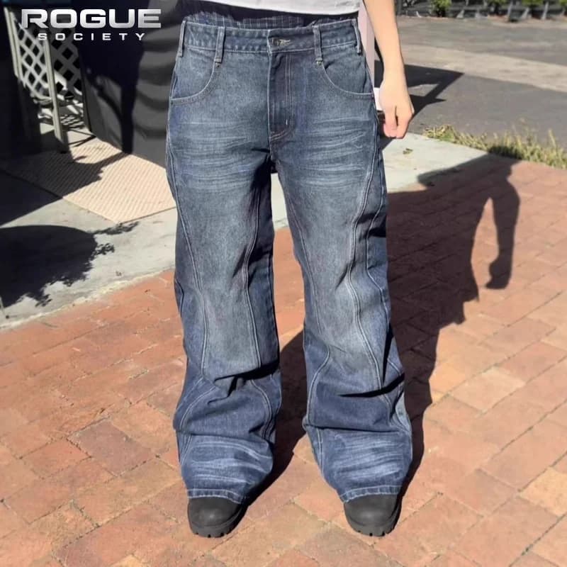 Summer Unisex Grunge Hip Hop Vintage Washed Baggy Jeans Men Streetwear Y2K Harajuku Denim Pants Gothic Retro Distressed Trousers