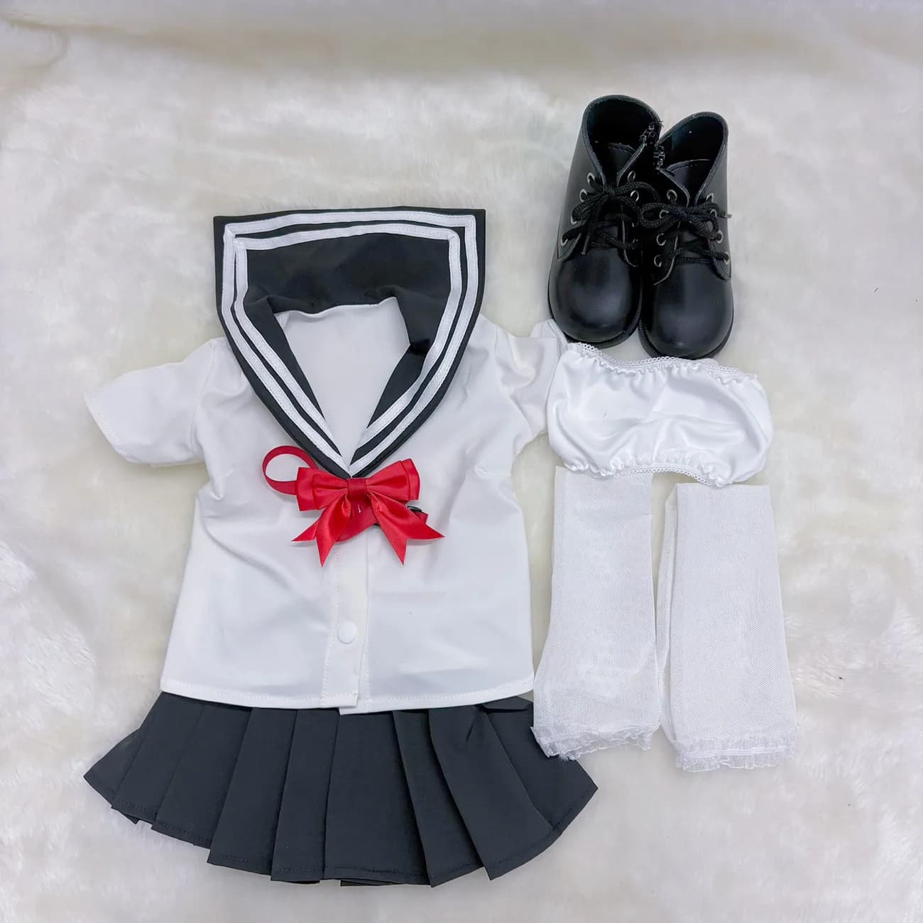 68-80cm Silicone Doll Navy JK Outfit White Shirt Pleated Skirt Bow Tie Socks Shoes Sailor Uniform Set Doll Dress Up Accessories