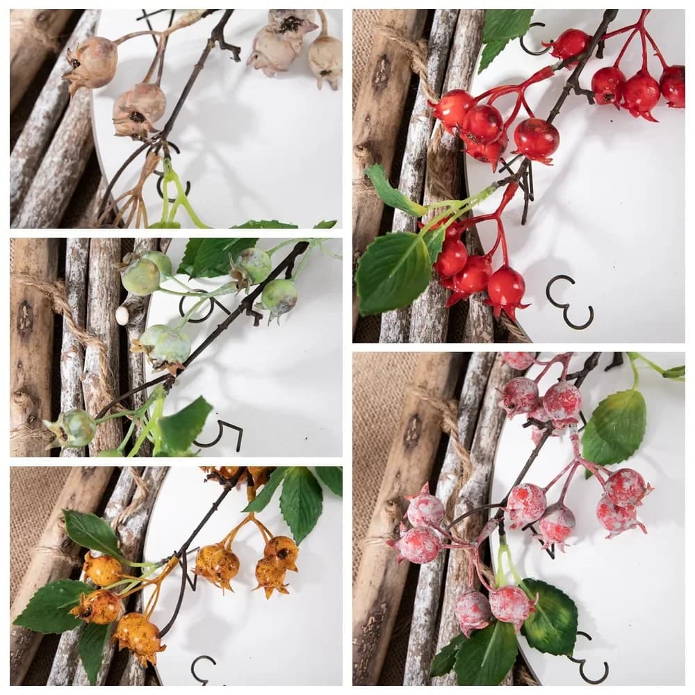 Single Branch Artificial Sticks Flower Christmas Tree Wedding Party Accessories Foam Fruit Plant for Home Decoration DIY