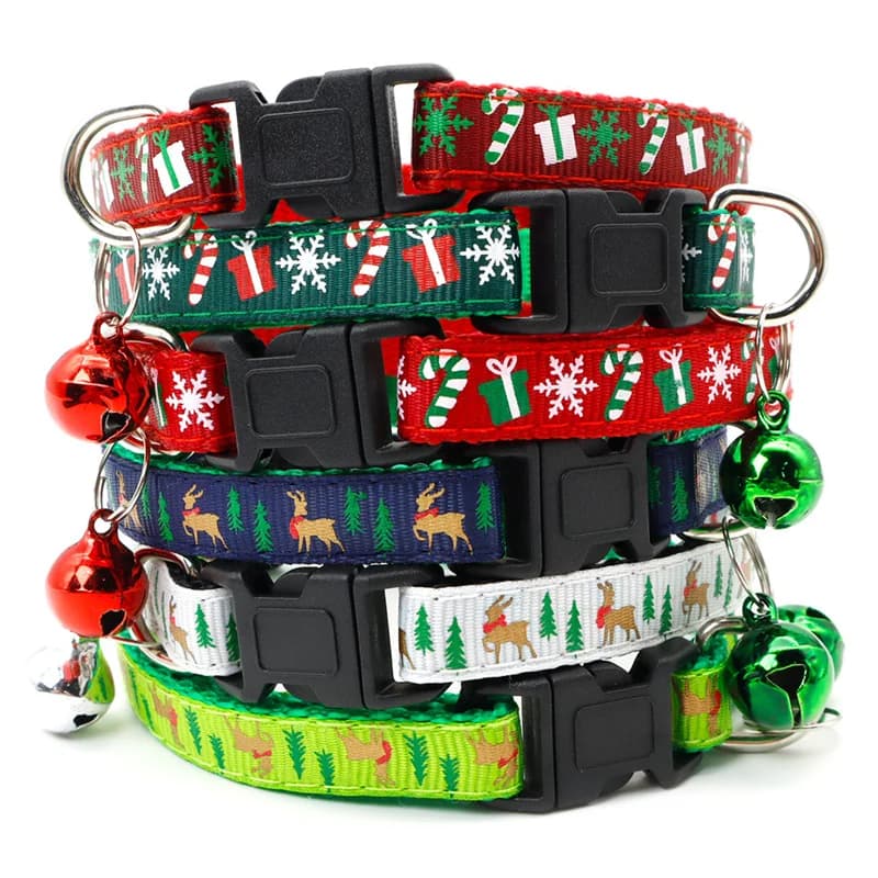Collare per cani con fibbia di sicurezza natalizia Fiocco di neve Albero Collare per animali domestici di Natale Collare regolabile Collare per gatti Accessori per animali domestici Commercio all'ingrosso