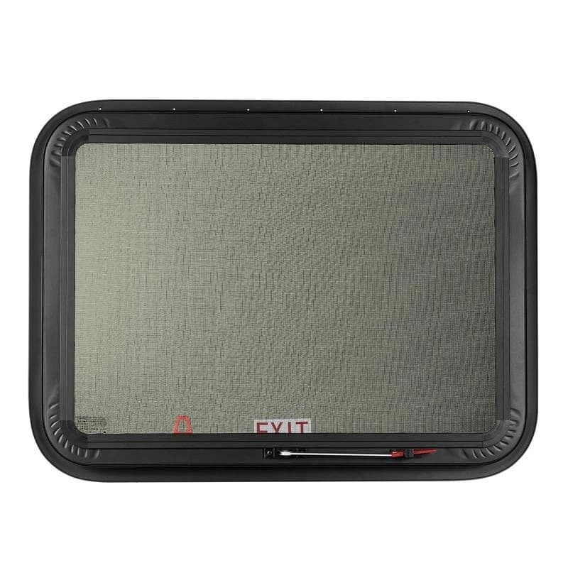 Emergency Egress Vent 30" W x 22" H For Teardrop Cargo Trailer Camper, Tinted Glass Mesh Screen Trim Ring 1 1/4" - 1 13/16" Wall Thickness DOT Approved Replacement Accessory