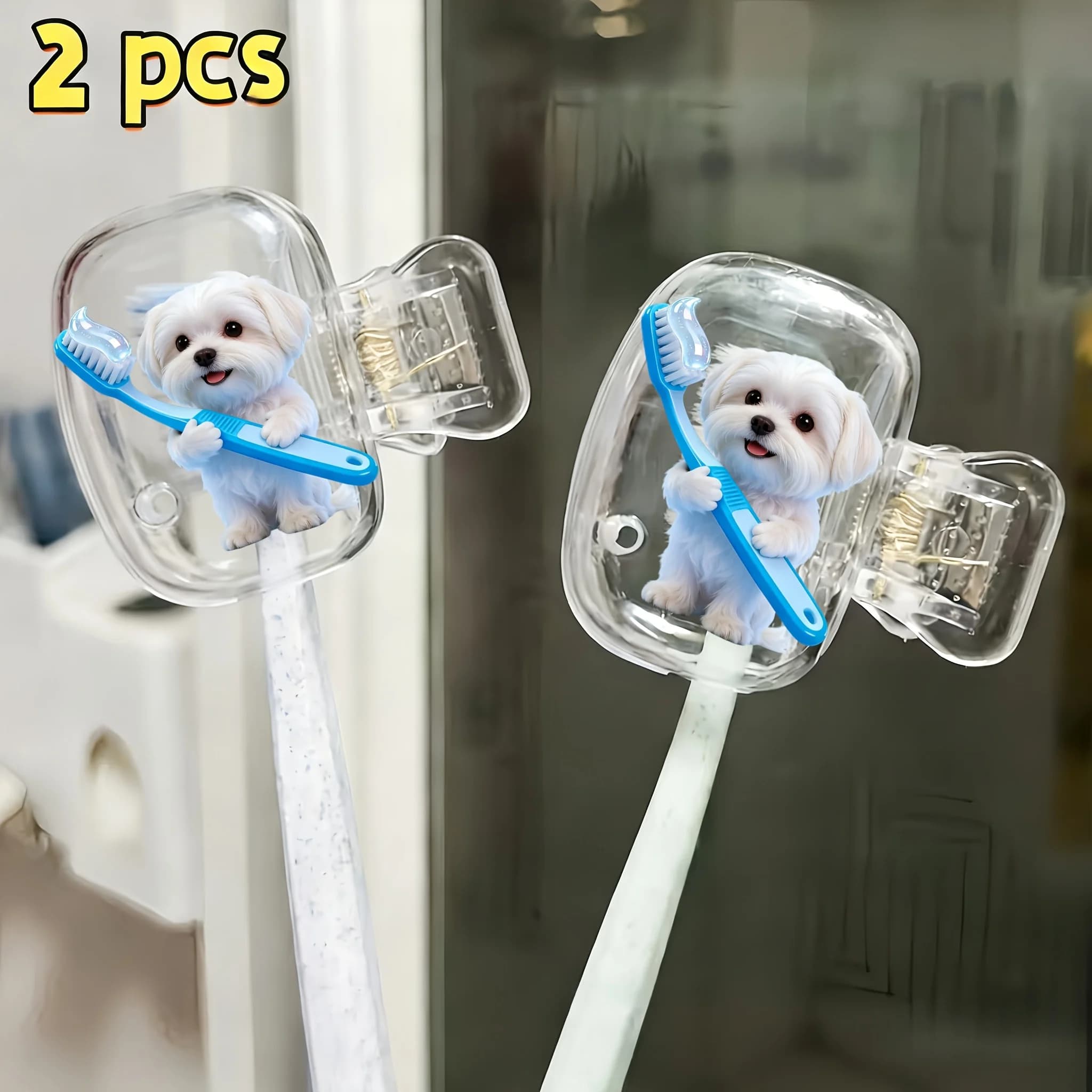 Cute Maltese Dog Toothbrush Holder 2pcs Portable Dustproof with Ventilation Hole Ideal for Home Travel Use Storage Outdoor Trips