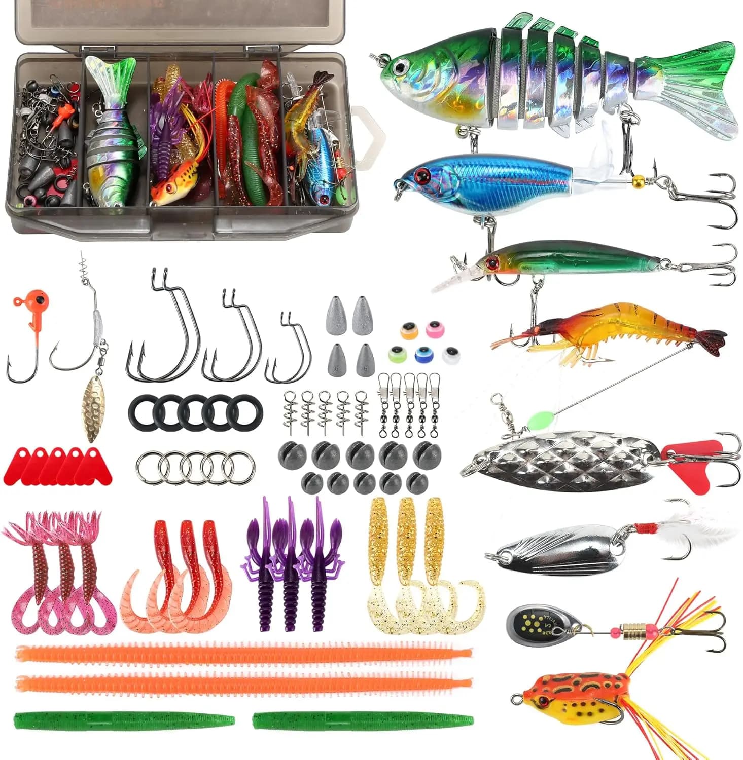 Fishing Lures Tackle Box Kit,Saltwater Freshwater Fishing Gear and Equipment,Including Bionic Swimbait,Top Water Baits,Soft Plastic Baits, Accessories Etc for Bass,Trout, Salmon.