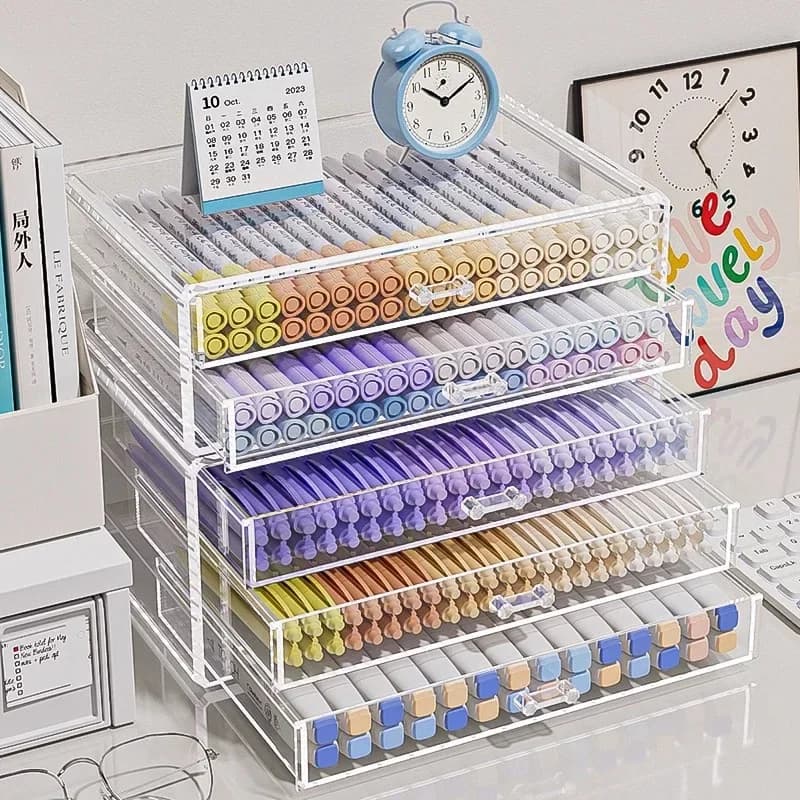 High Capacity Acrylic Candle Holder Colorful pencils Transparent Organizer for Baby Case School Material for Painting